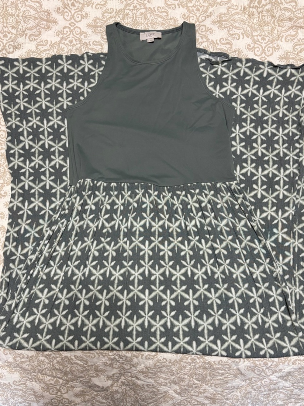 LOFT Olive Tank Maxi Dress with Geometric Print Skirt